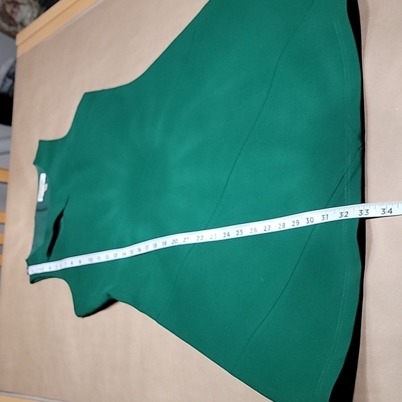 Chandi & Lia Size M Green Diagonal Ponte Fit & Flare Dress w/ Peek-a-boo Cutout - Picture 9 of 16